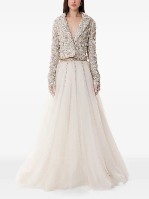 Dina Melwani vestido largo con tul bordado