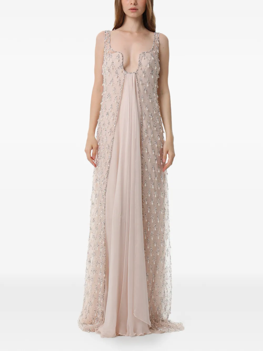Dina Melwani Verziertes Maxikleid - Nude