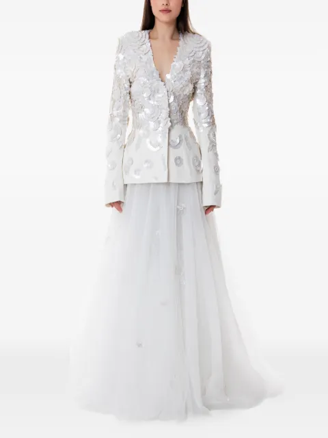 Dina Melwani robe longue à fleurs brodées de sequins