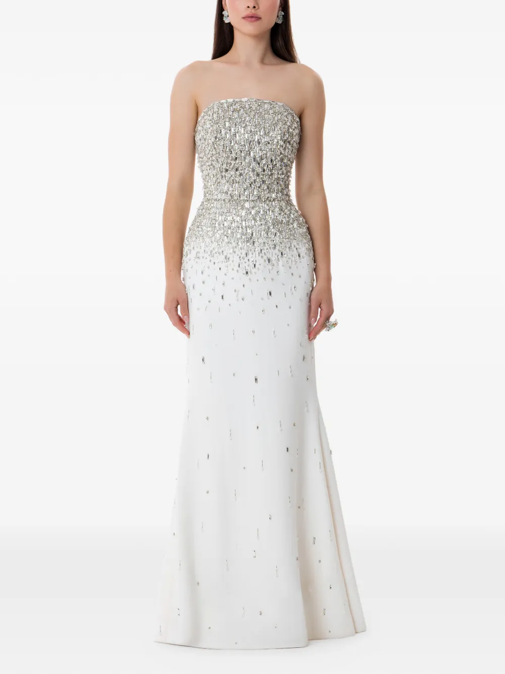 Dina Melwani Abito da sera lungo senza spalline - Bianco