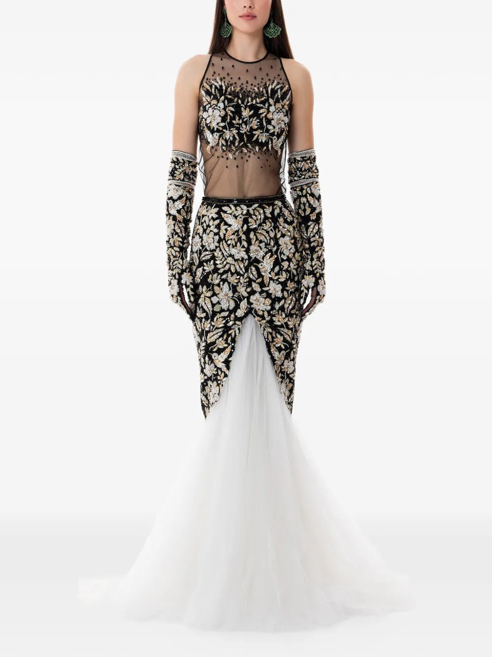 Dina Melwani Abito da sera con ricamo - Nero