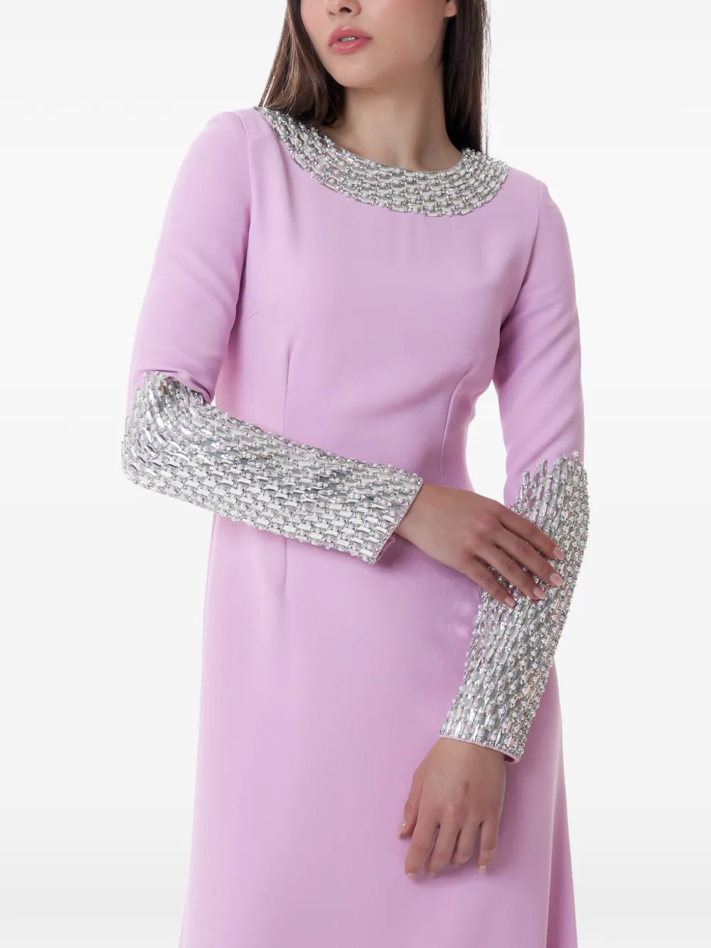 Dina Melwani Abito da sera lungo con decorazione - Rosa