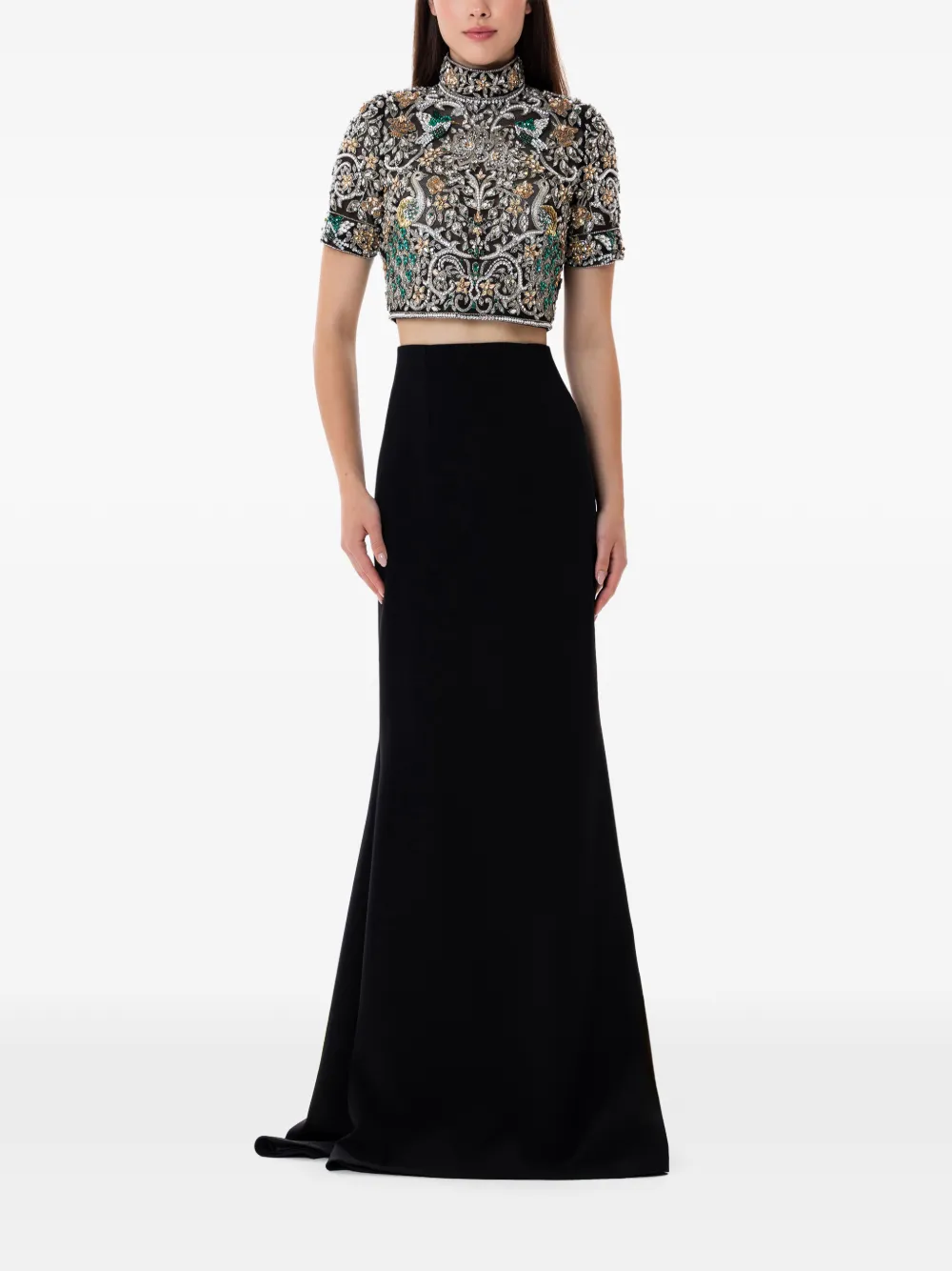 Dina Melwani Gonna lunga con ricamo - Nero