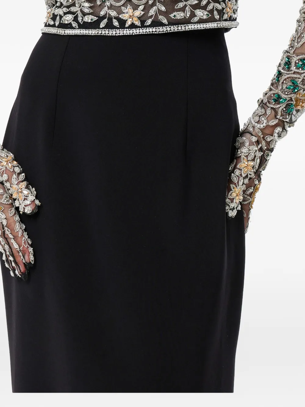 Dina Melwani Gonna lunga con ricamo - Nero