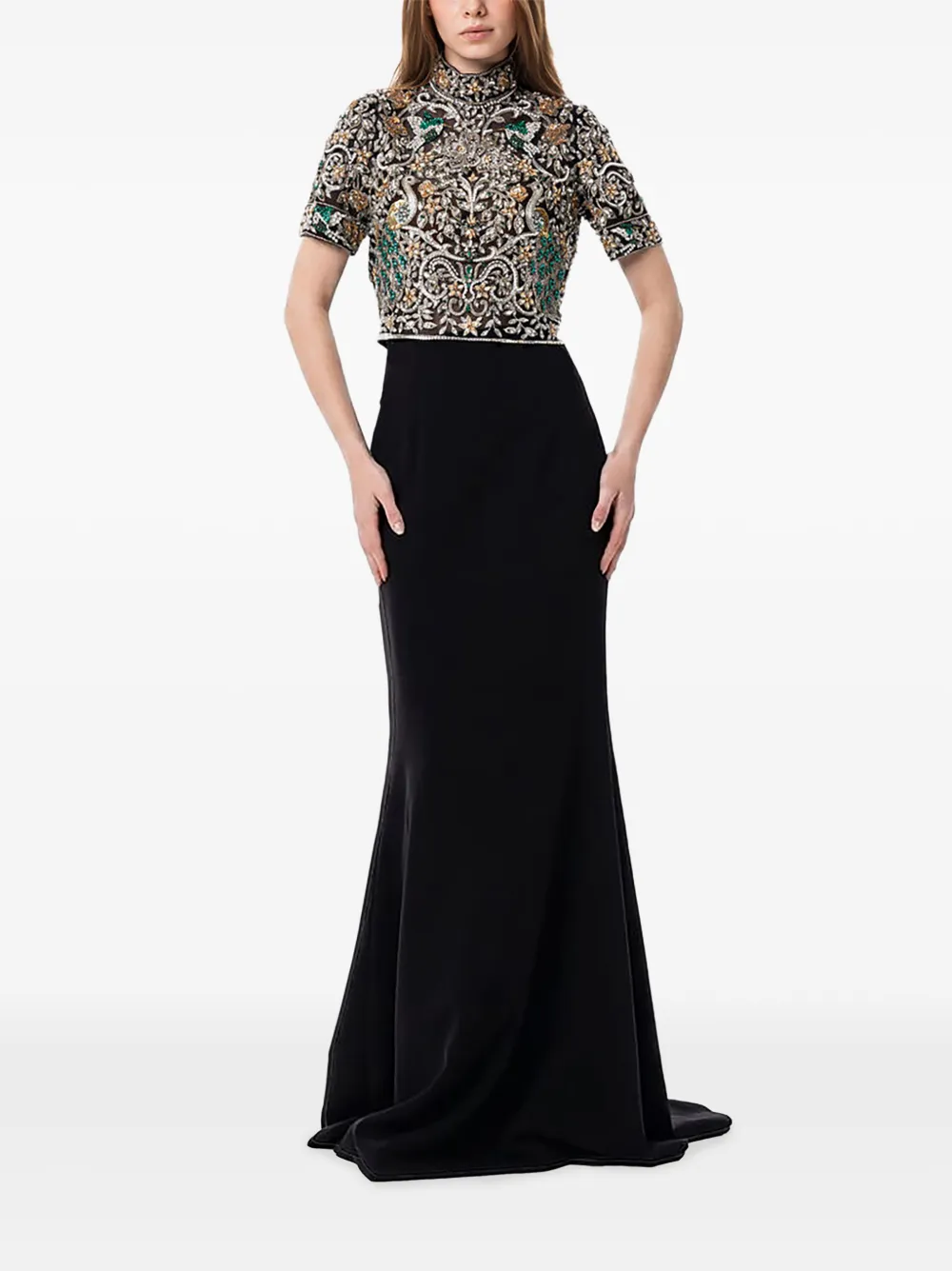 Dina Melwani Gonna lunga con ricamo - Nero