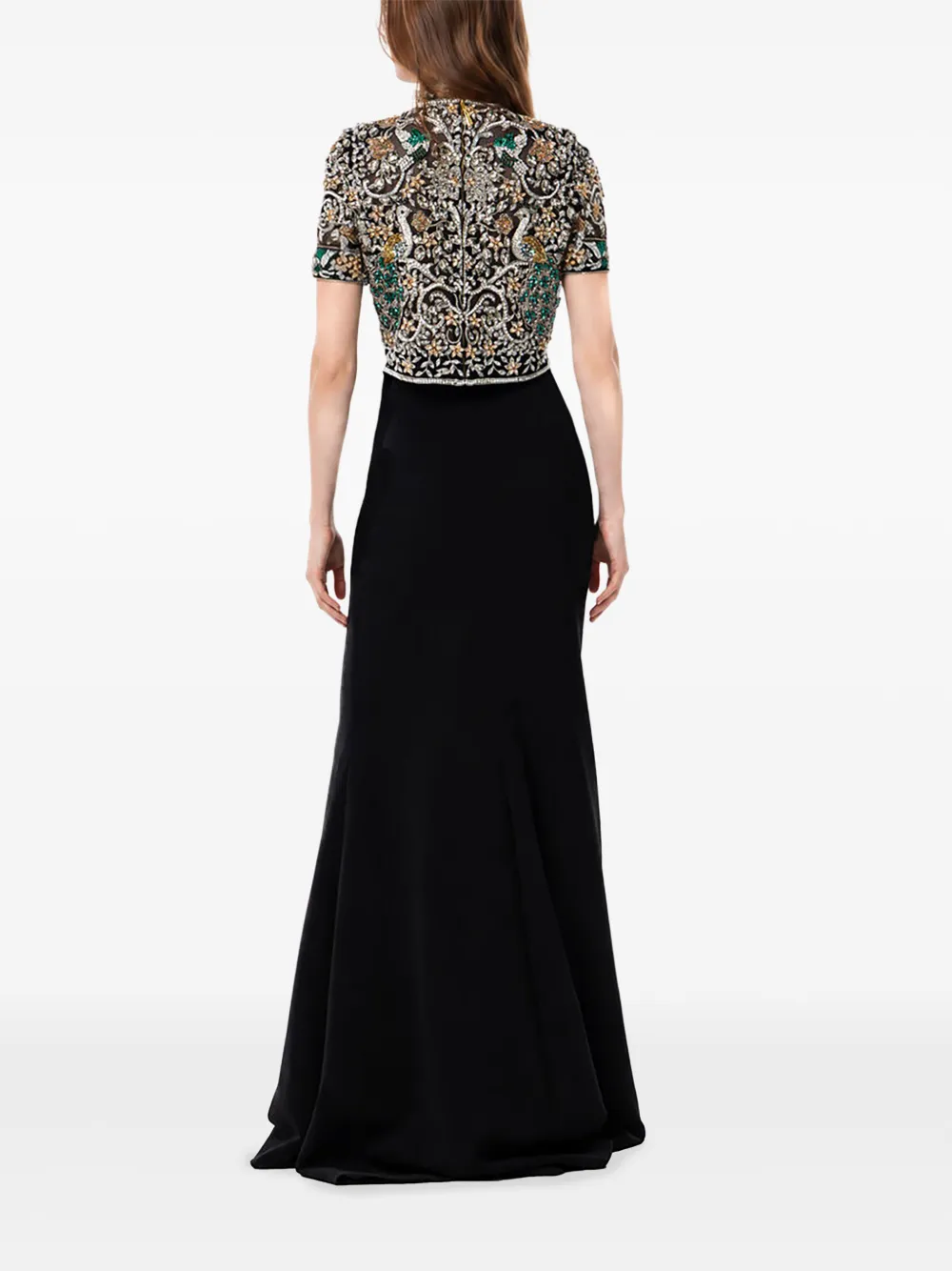 Dina Melwani Top en maxi-rok met geborduurd kristallen Zwart