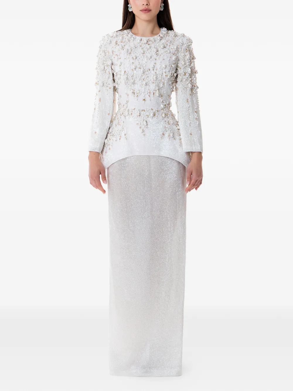 Dina Melwani Abito lungo con decorazione - Bianco
