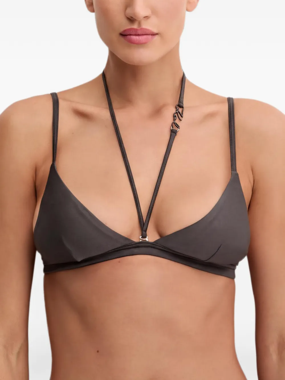 Karl Lagerfeld logo-plaque halterneck bikini top - Grigio