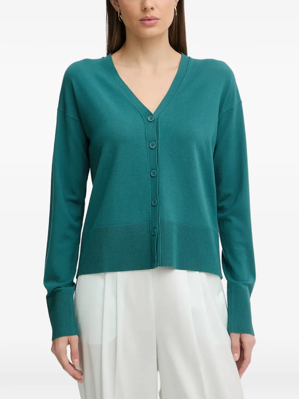 Sisley button V-neck cardigan - Verde