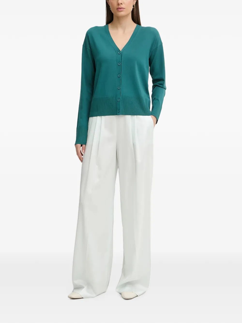 Sisley button V-neck cardigan Groen