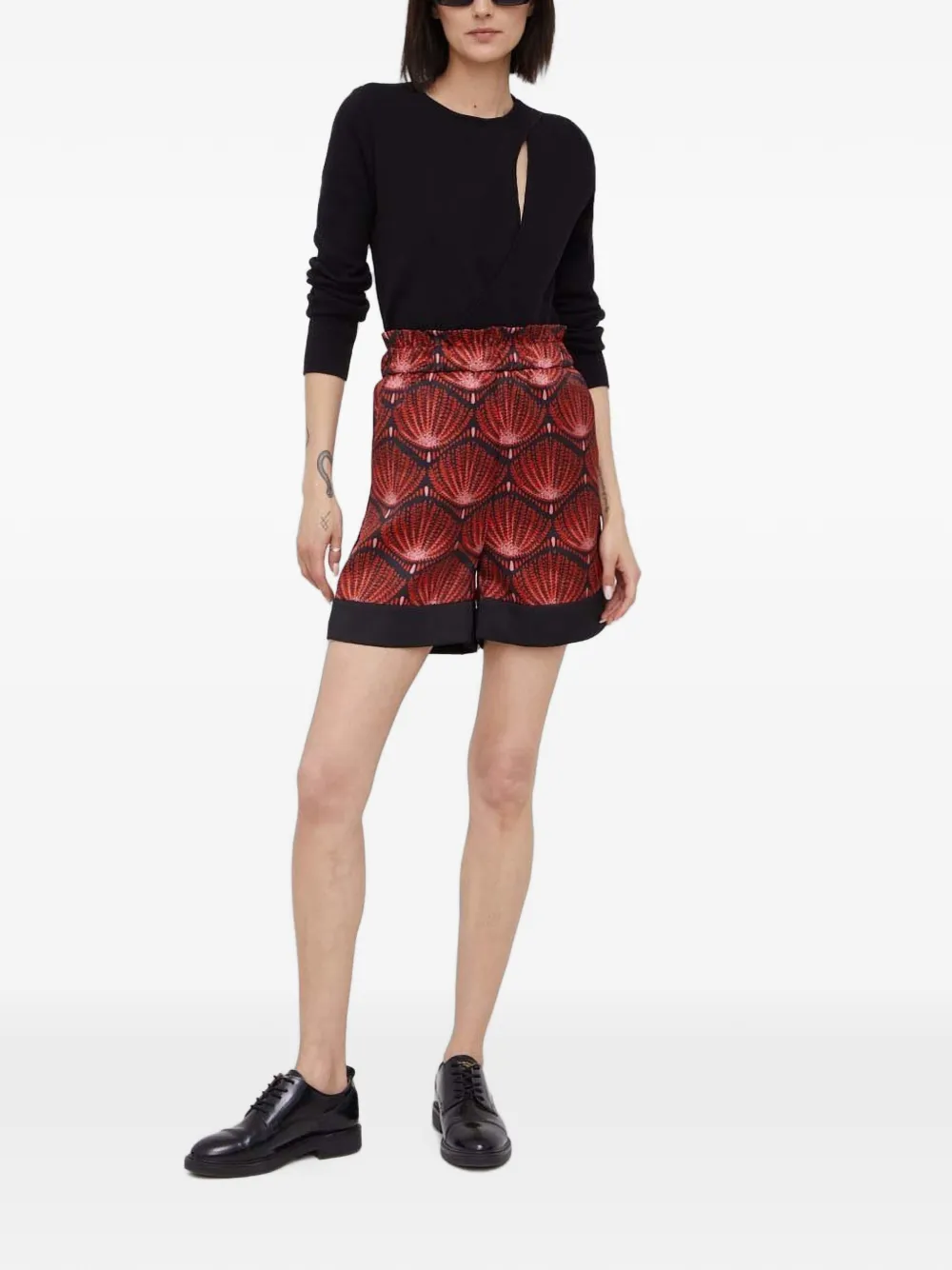 Sisley ruffled patterned shorts Rood