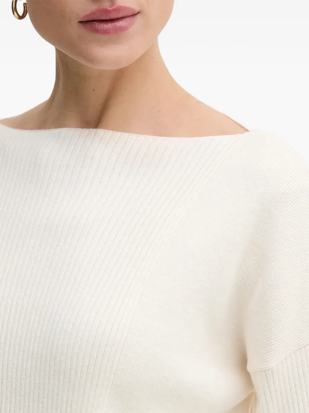 Sisley Geribbelde trui met boothals Beige