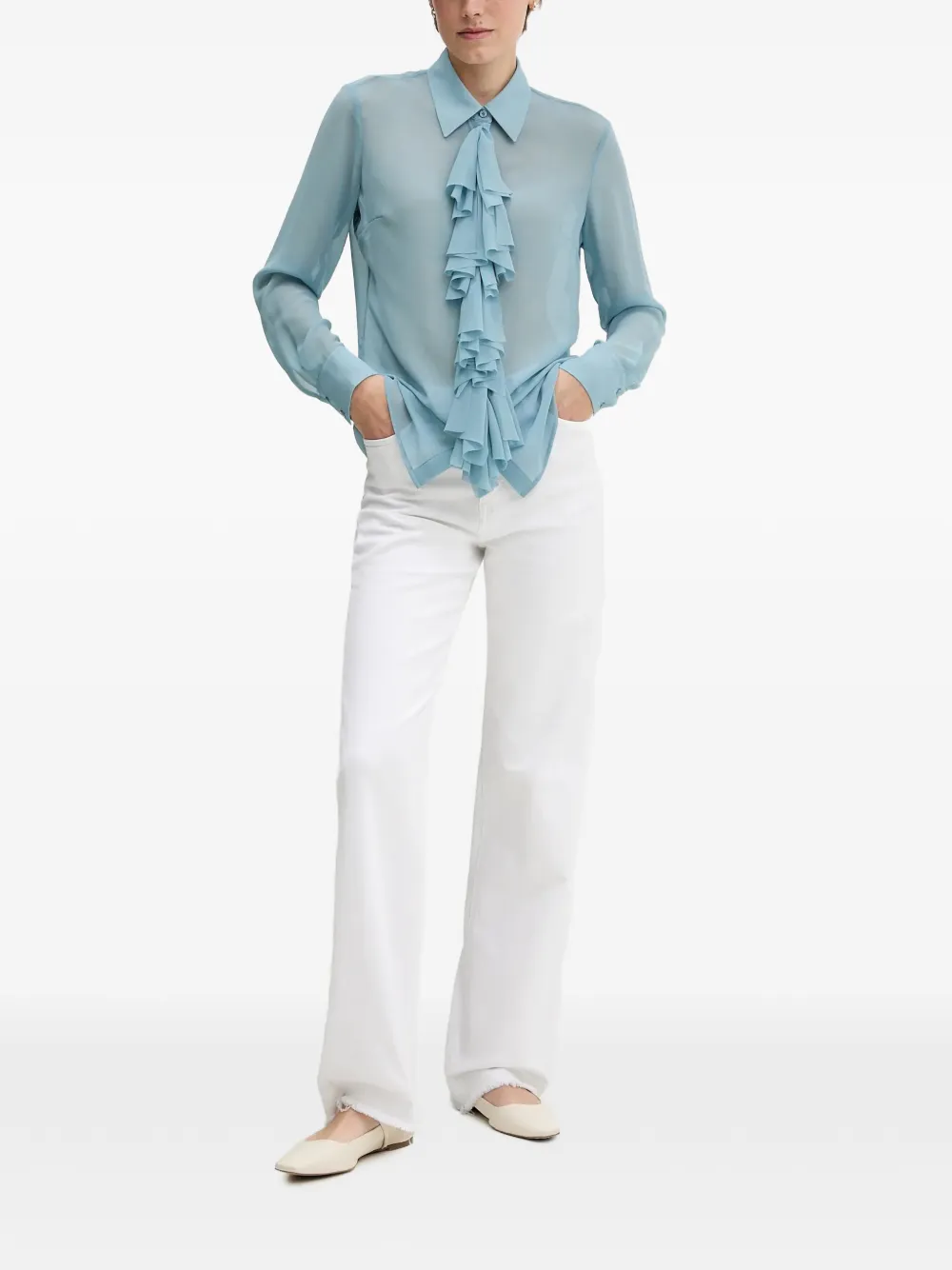 Sisley ruffled collared shirt Blauw