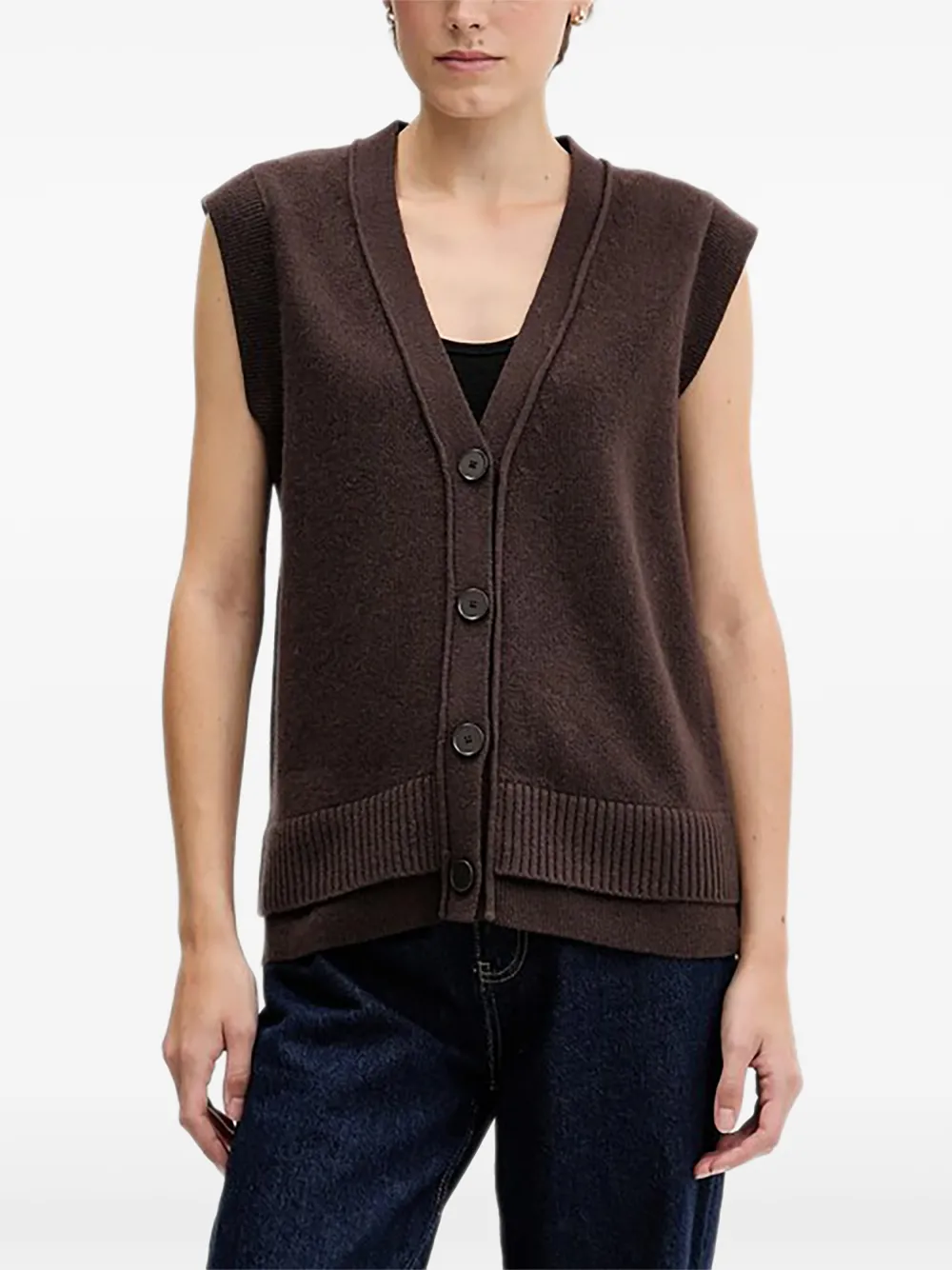Sisley V-neck button vest - Brown