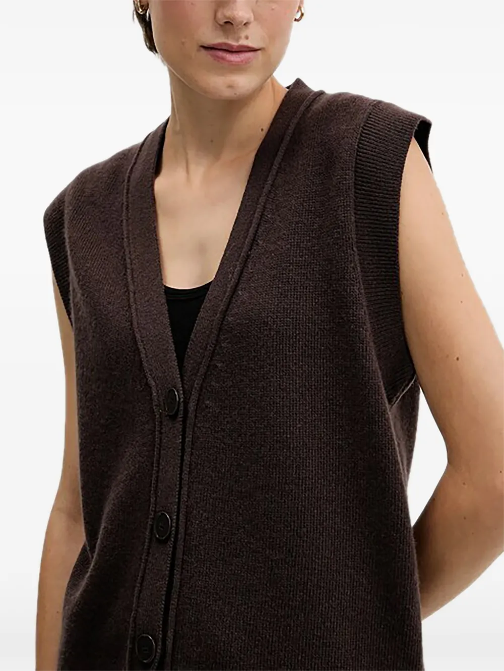  Sisley V-neck Button Vest - Marrón 