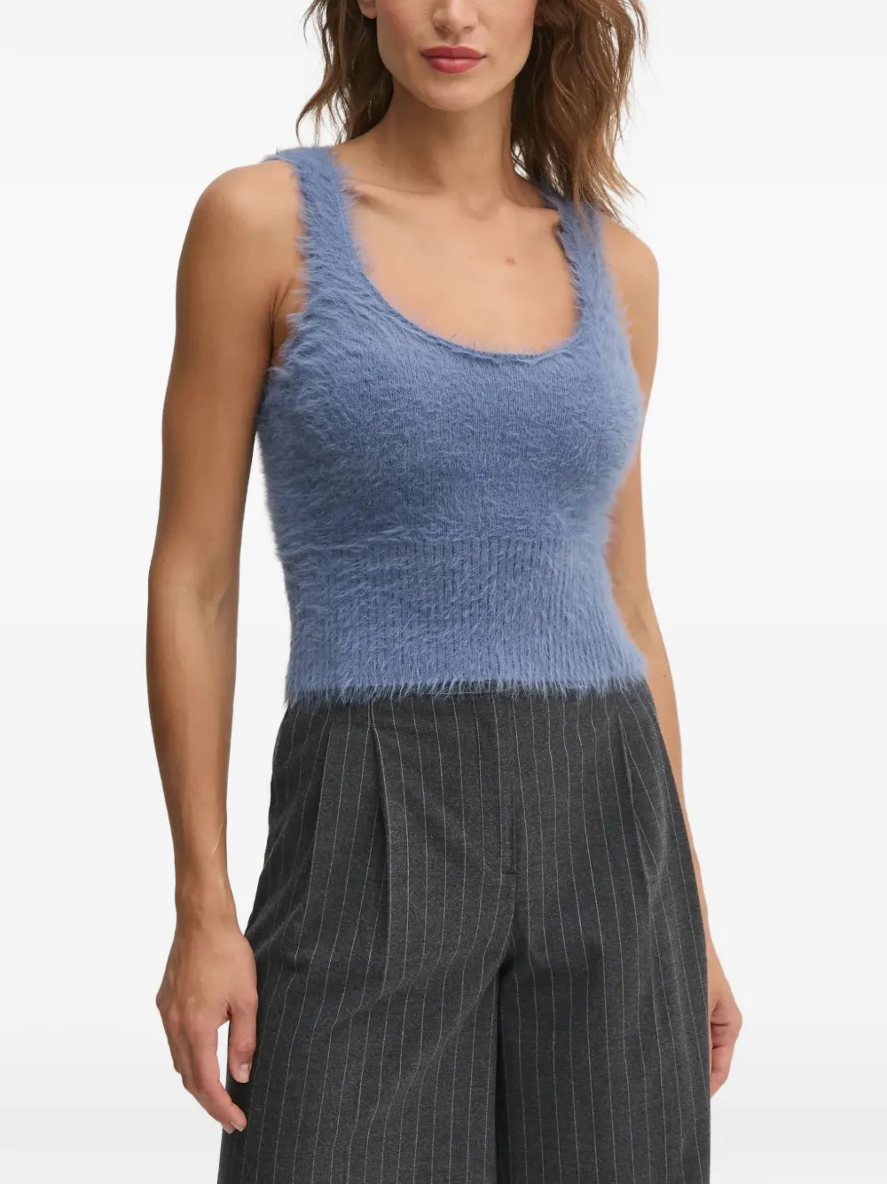 Sisley fuzzy-knit scoop-neck top - Blu