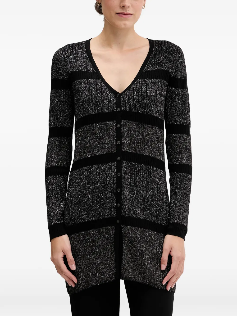 Sisley striped button-fastening cardigan - Grey
