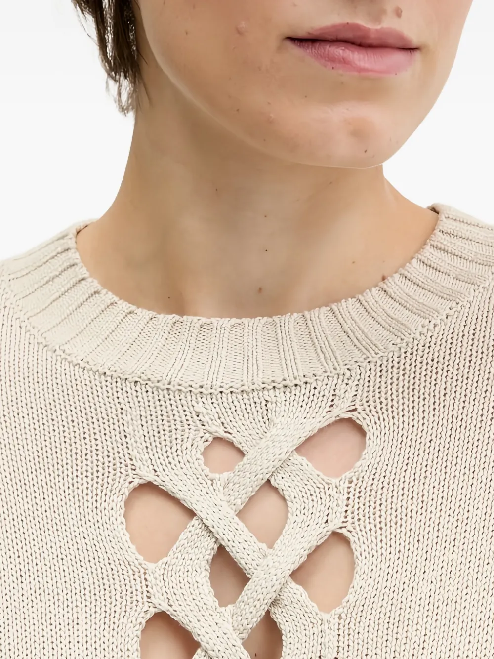 Sisley Fijngebreide trui met rasterdetail Beige
