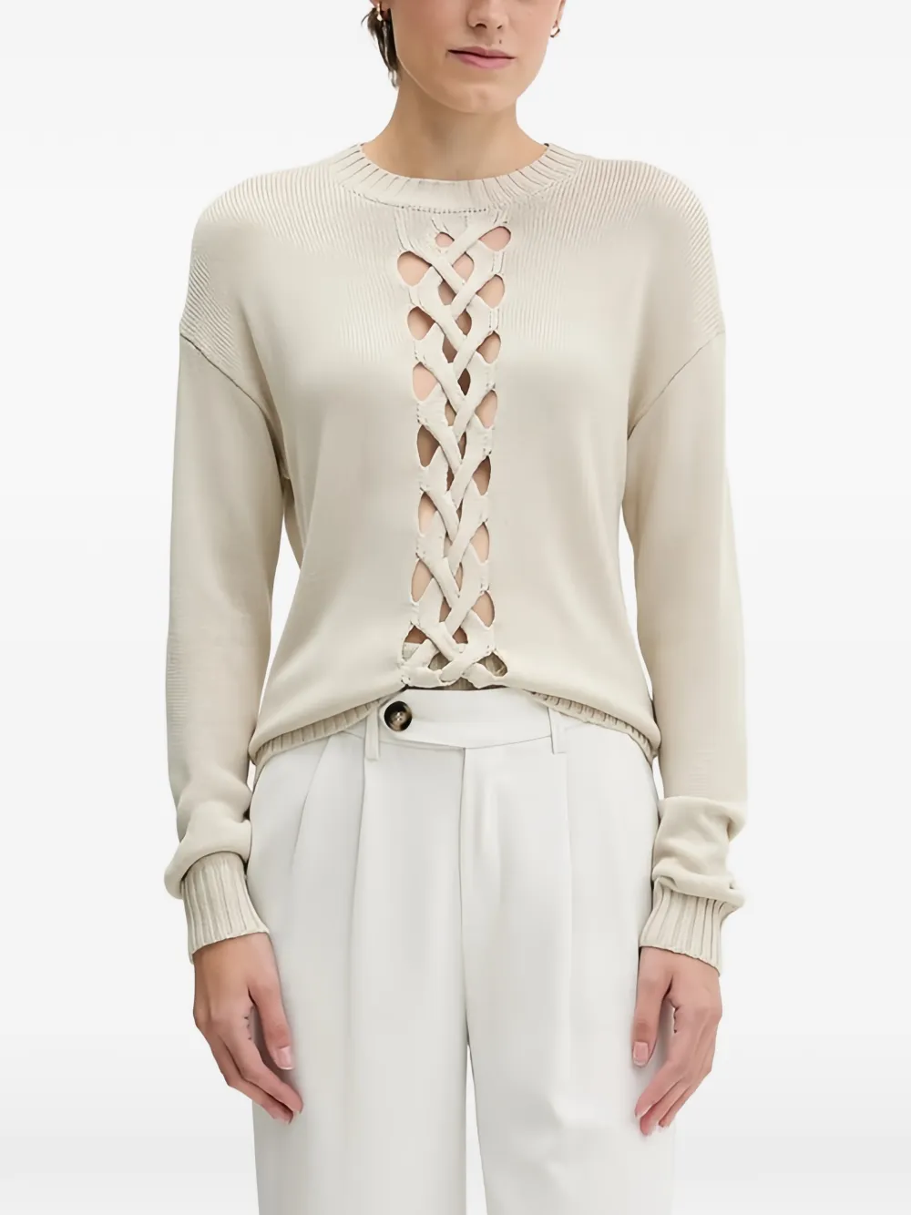 Sisley lattice-detailing fine-knit sweater - Toni neutri