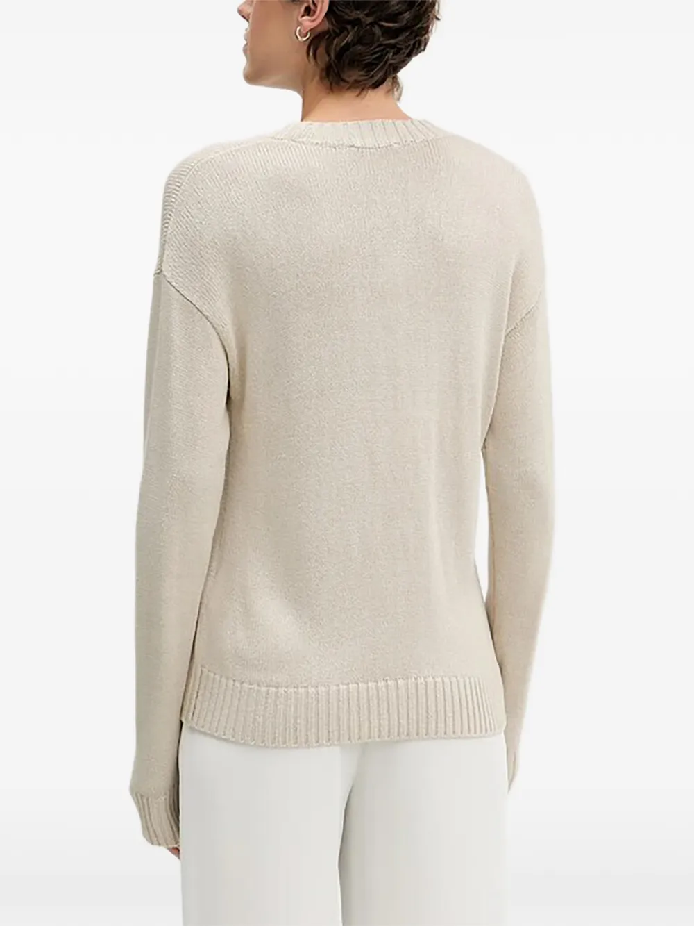 Sisley Fijngebreide trui met rasterdetail Beige