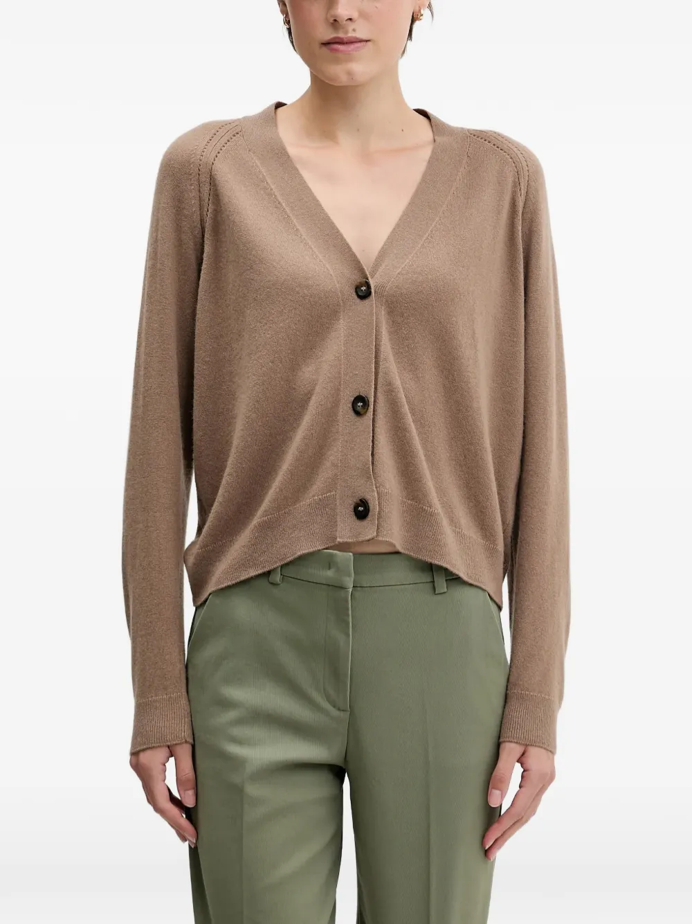 Sisley Cardigan con scollo a V e bottoni - Marrone