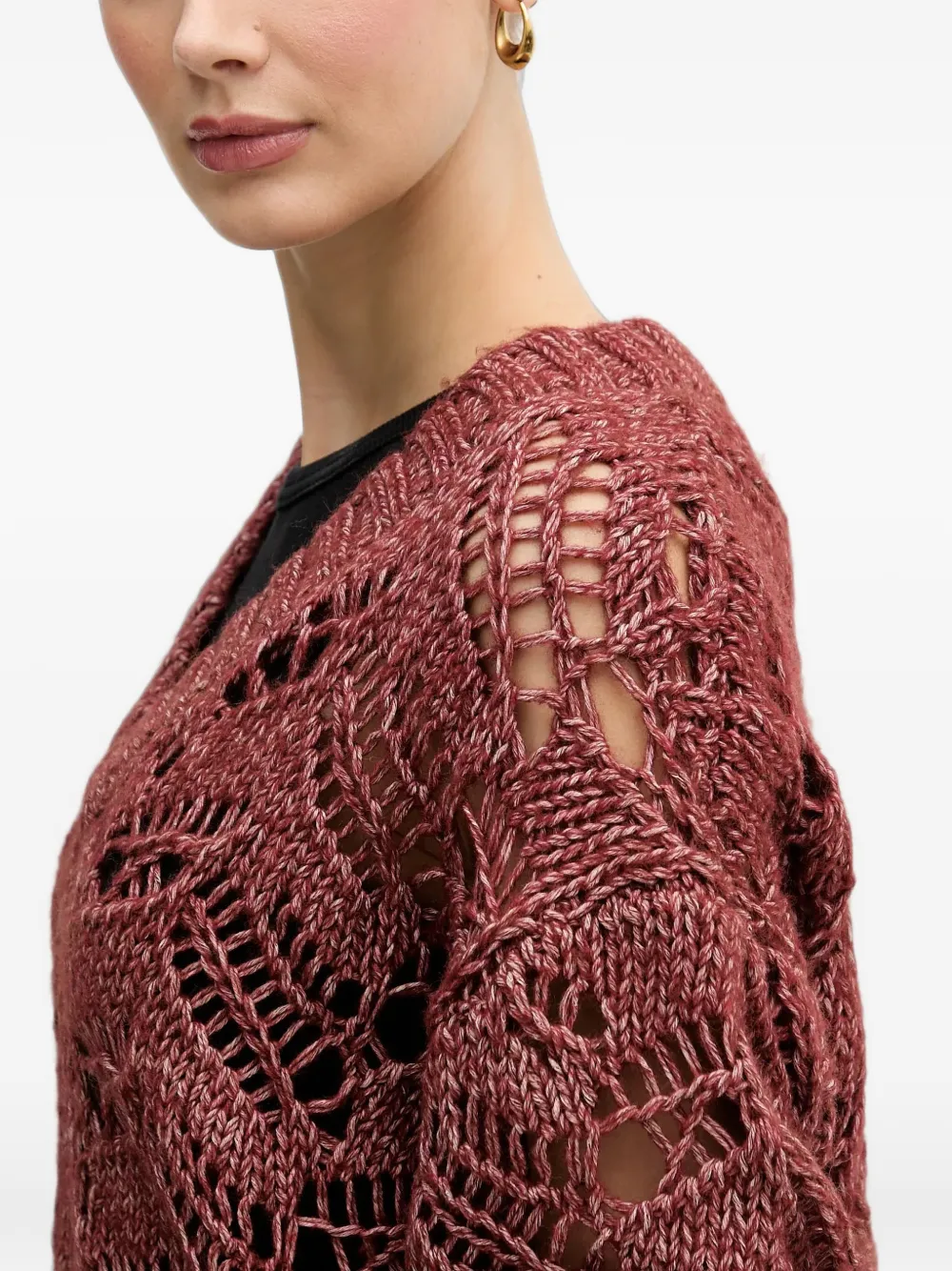 Sisley Opengebreide trui met V-hals Rood