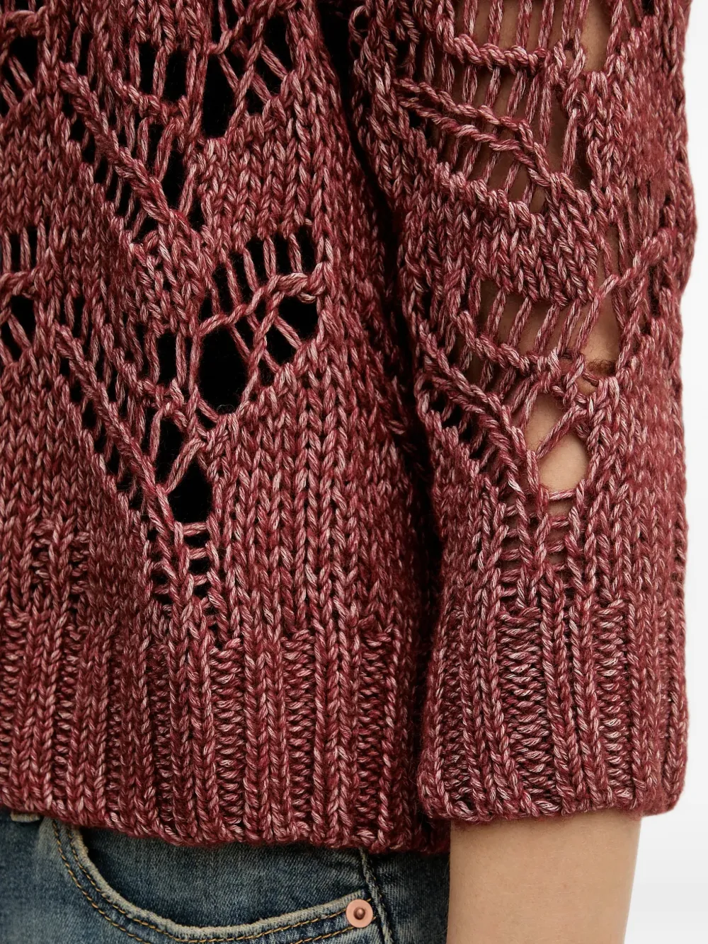 Sisley Opengebreide trui met V-hals Rood