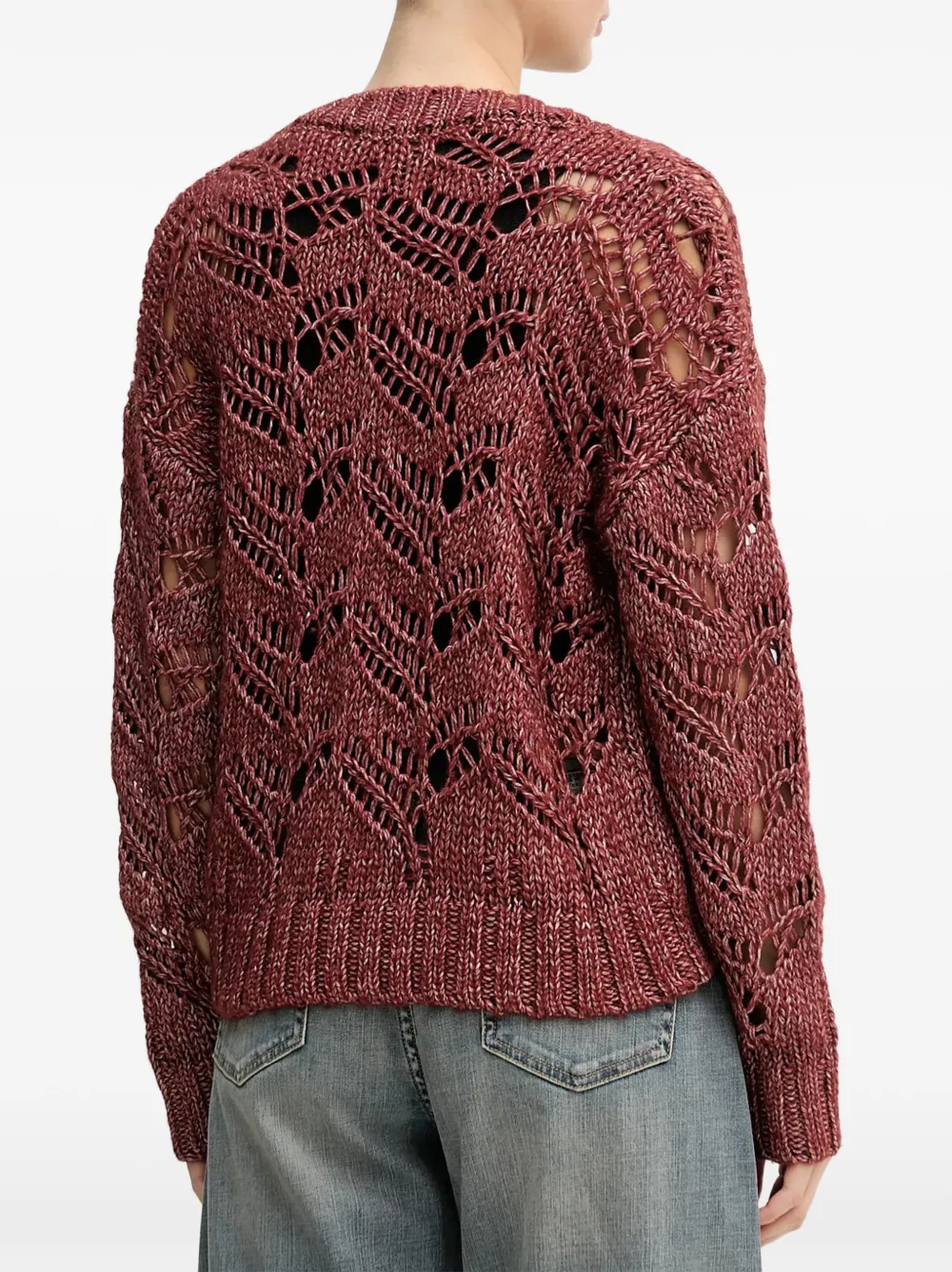 Sisley Opengebreide trui met V-hals Rood