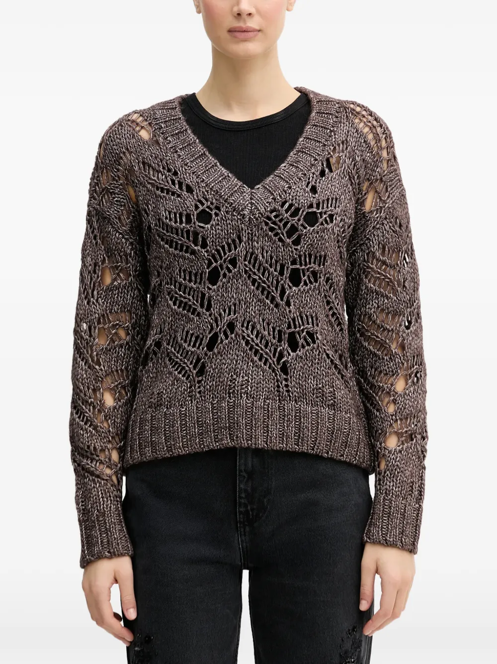 Sisley Maglione con scollo a V - Marrone