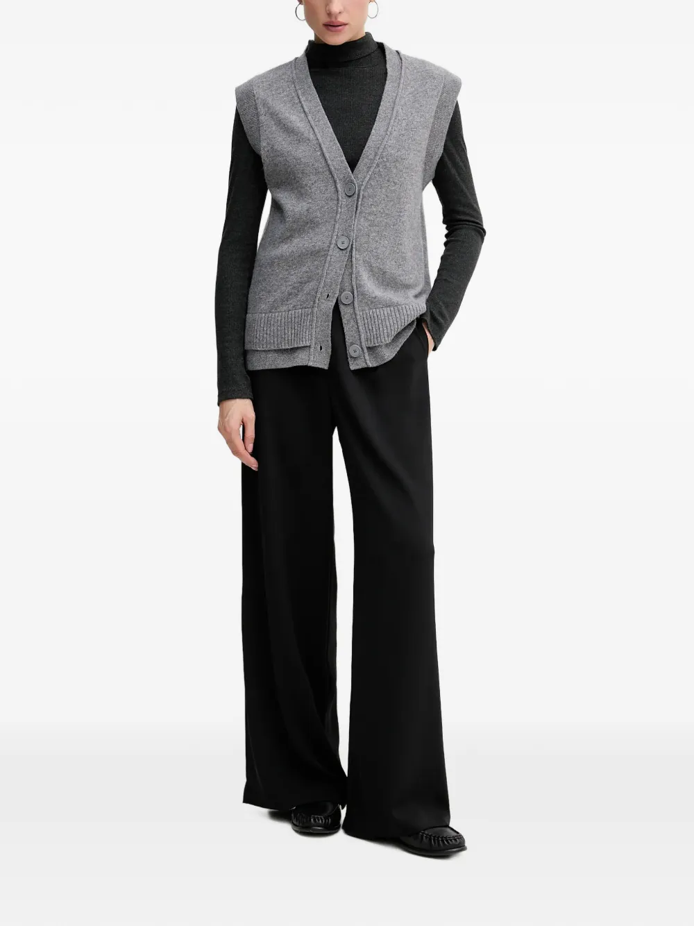 Sisley button V-neck cardigan Grijs