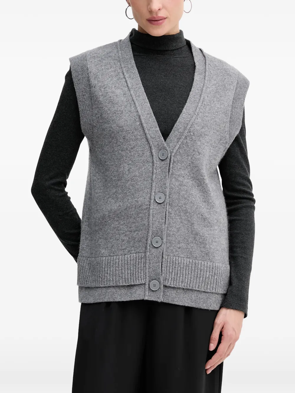 Sisley button V-neck cardigan - Grigio