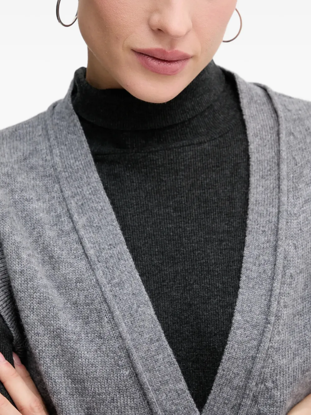 Sisley button V-neck cardigan Grijs