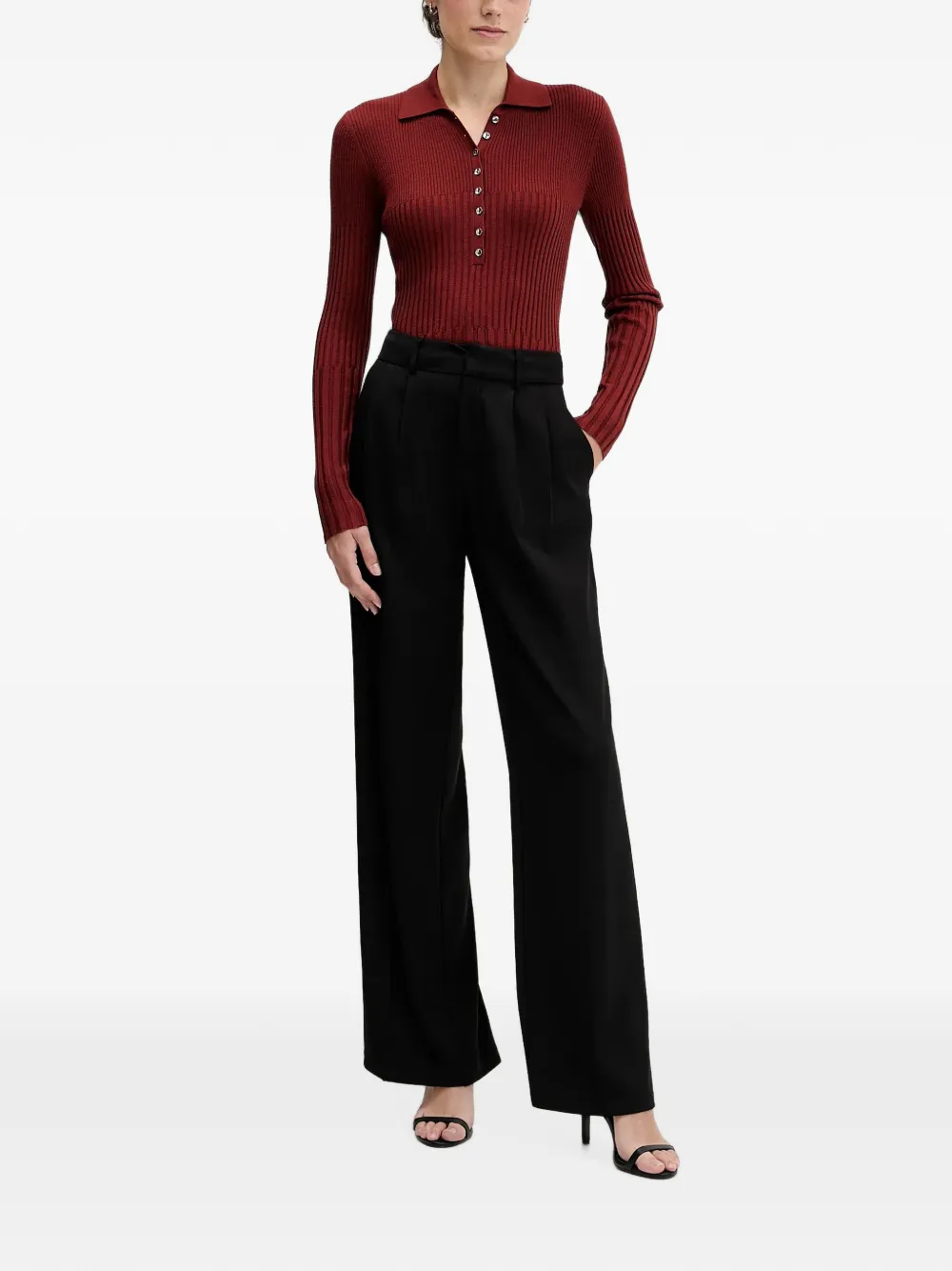 Sisley knitted polo top Rood