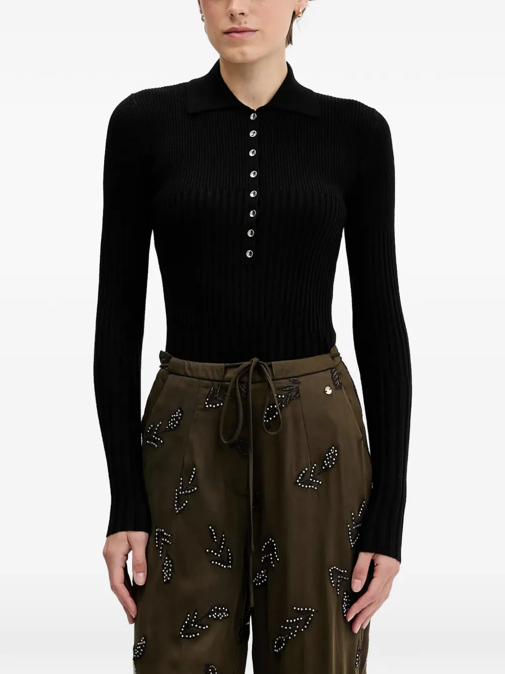 Sisley button ribbed polo sweater