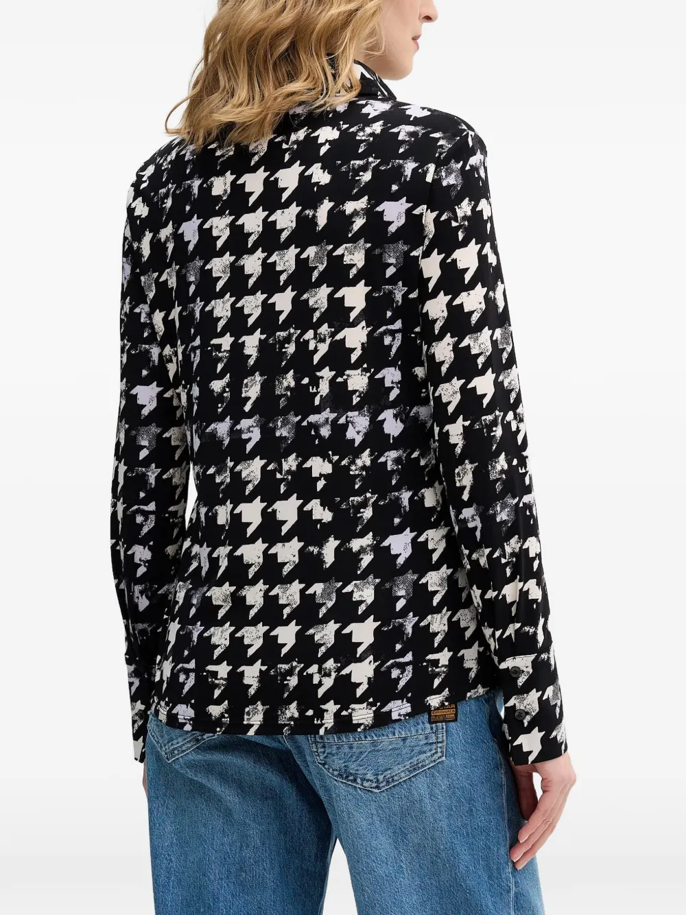 Sisley houndstooth buttoned shirt Zwart