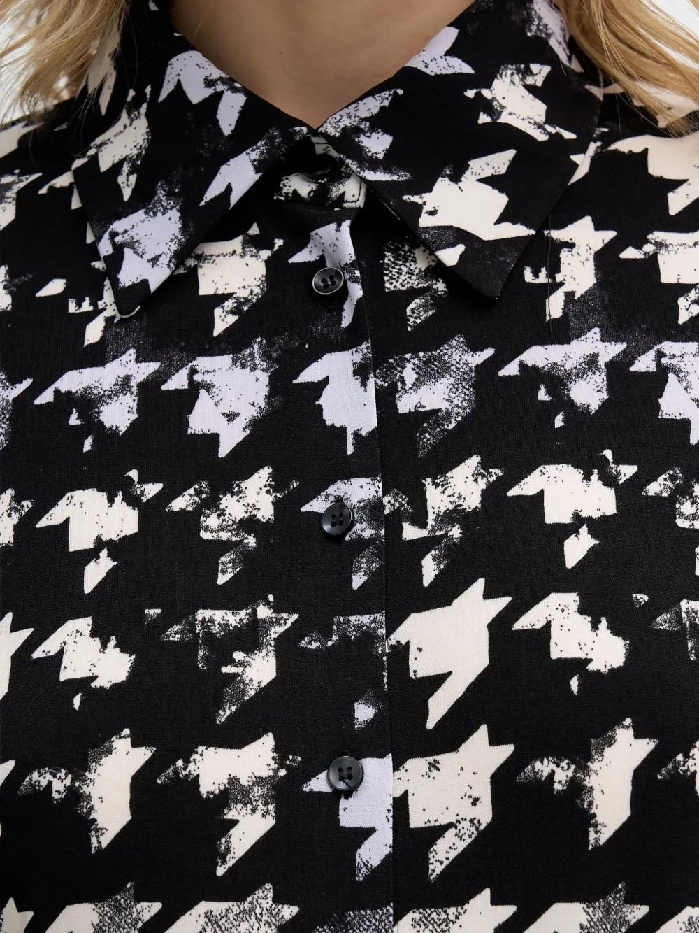 Sisley houndstooth buttoned shirt Zwart
