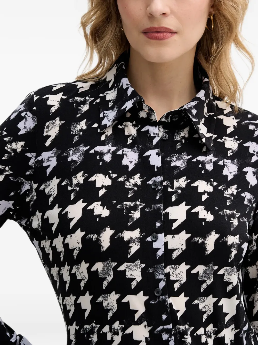 Sisley houndstooth buttoned shirt Zwart
