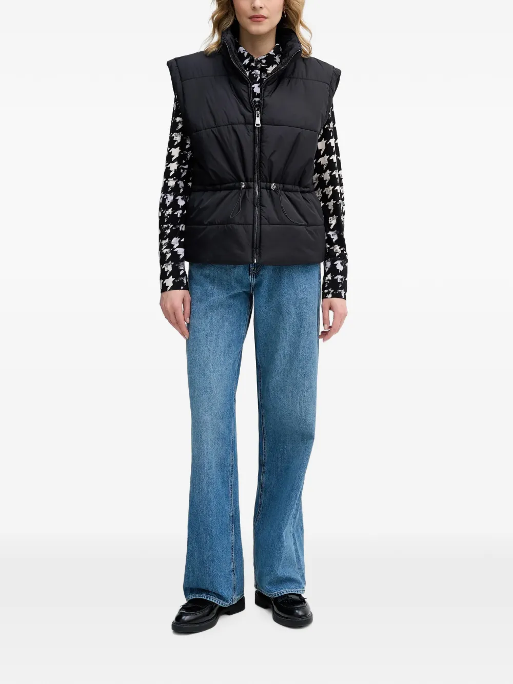 Sisley houndstooth buttoned shirt Zwart
