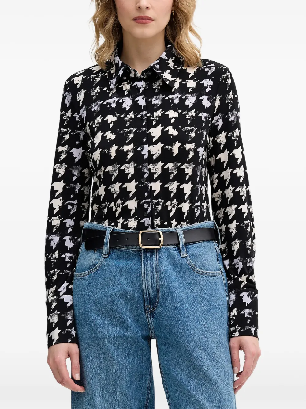 Sisley houndstooth buttoned shirt - Noir Sisley houndstooth buttoned shirt - Noir