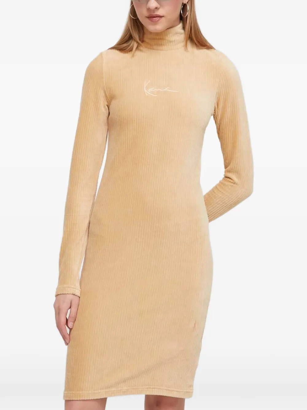 Karl kani Geribbelde jurk met logo Beige