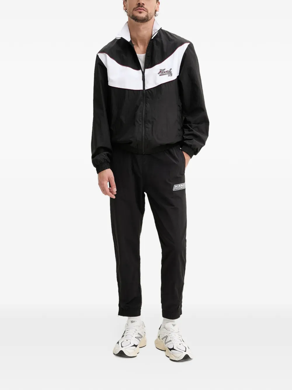 karl kani embroidered zip jacket Zwart