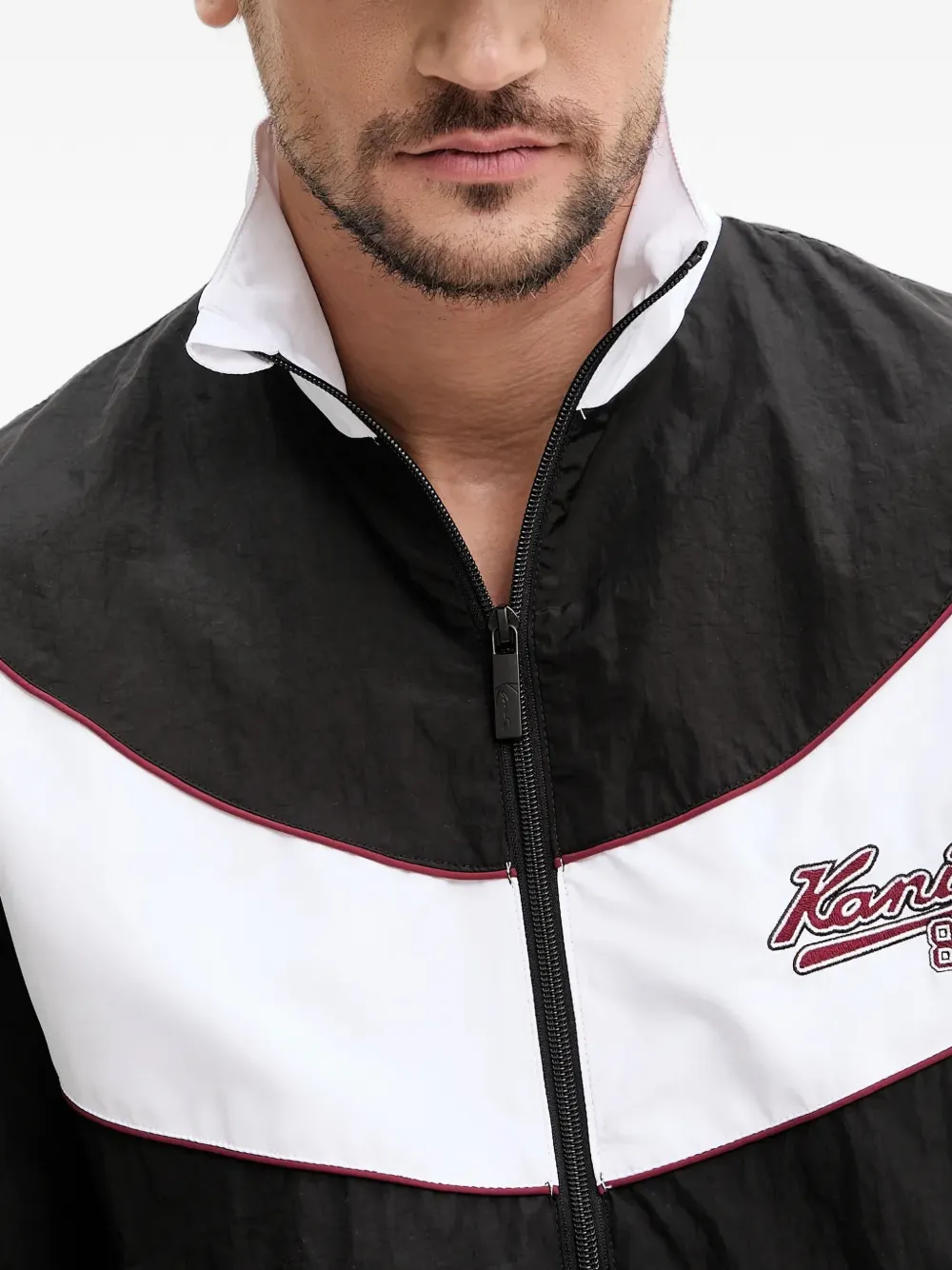 karl kani embroidered zip jacket Zwart
