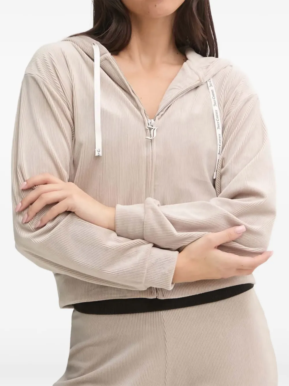 Juicy Couture Liv ribbed zip-up hoodie - Nude