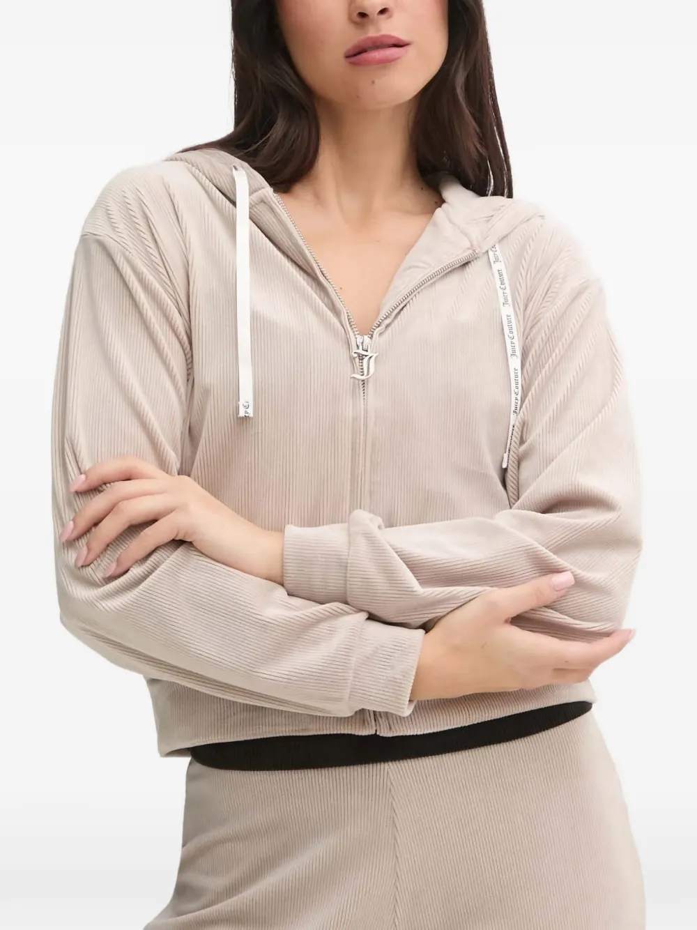 Juicy Couture Liv ribbed zip-up hoodie - Nude