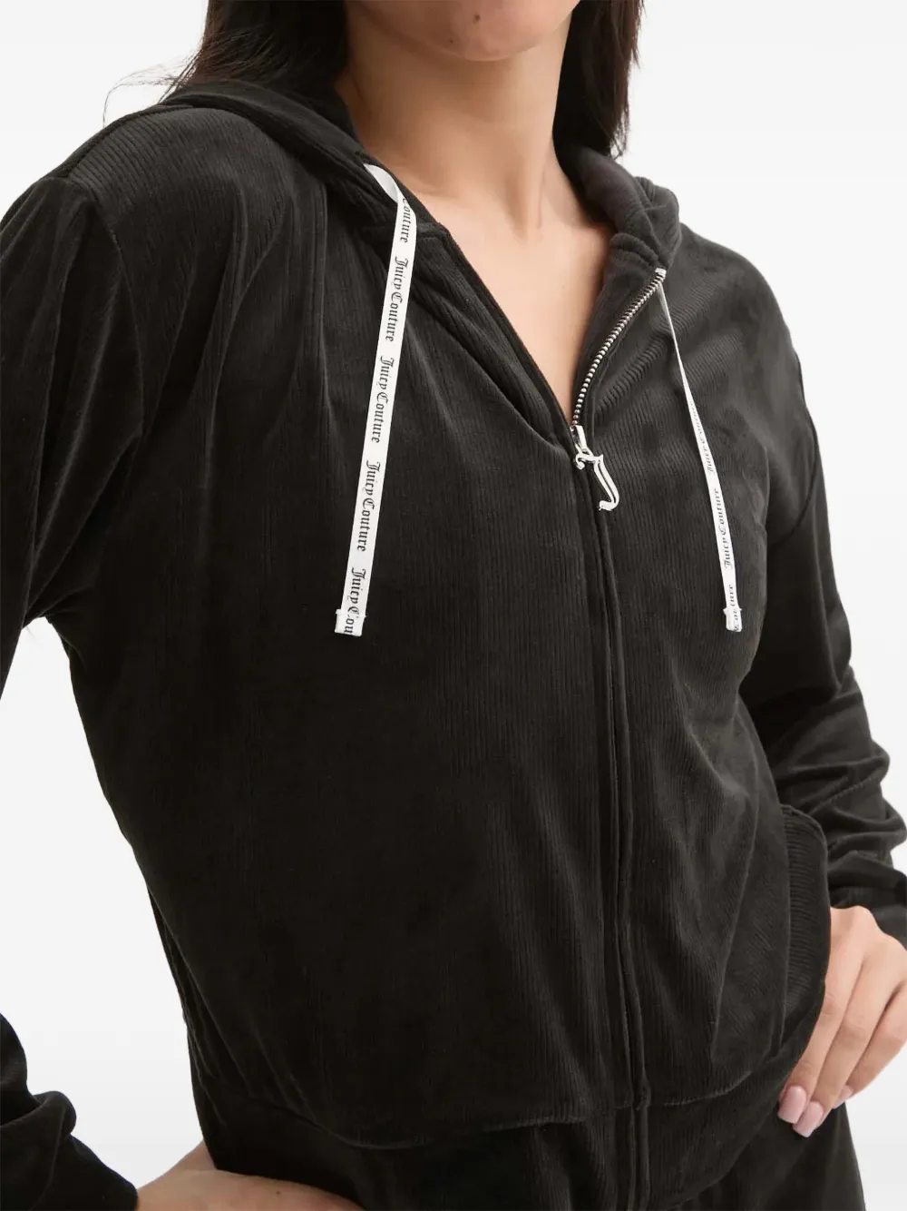 Juicy Couture Ribgebreide hoodie met logohanger Zwart