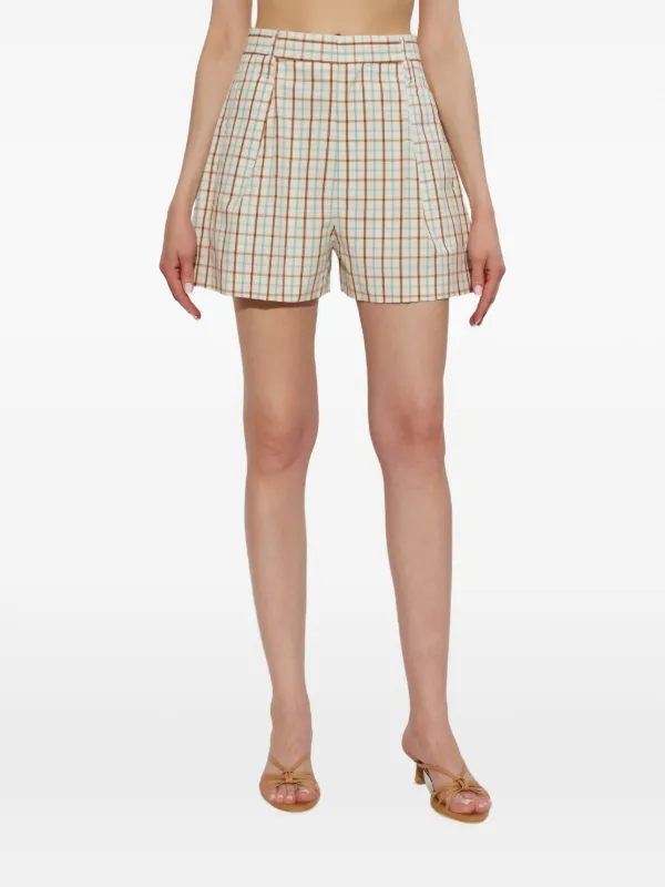 Victoria Beckham Check-pattern Pleated Shorts in White