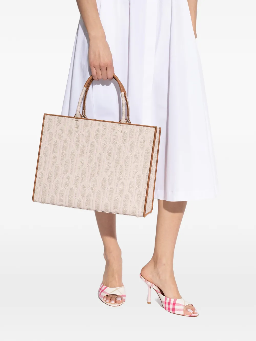  Furla Patterned Handle Tote Bag - Neutrals 