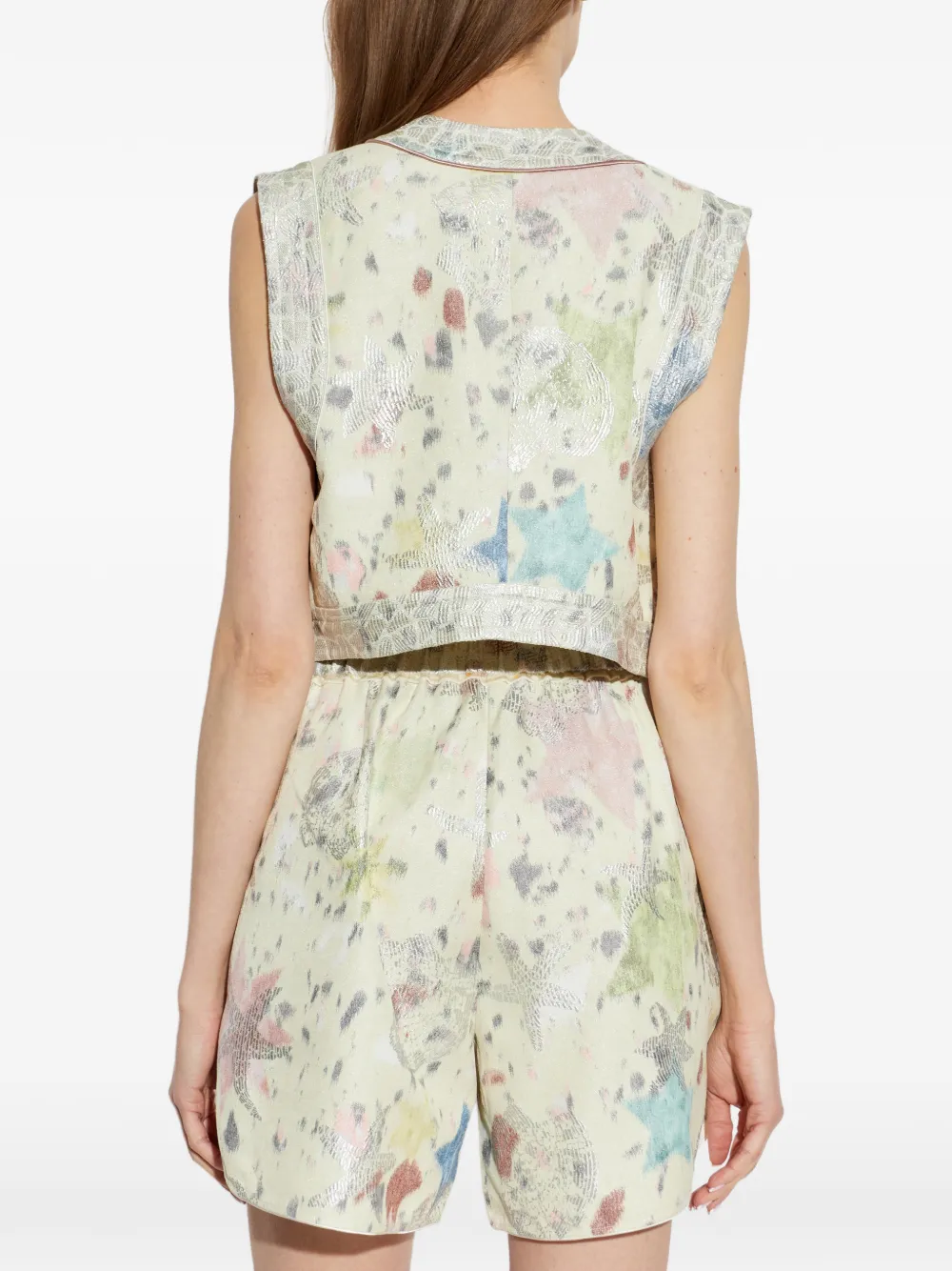 Forte Mouwloos gilet met bloemenprint Beige