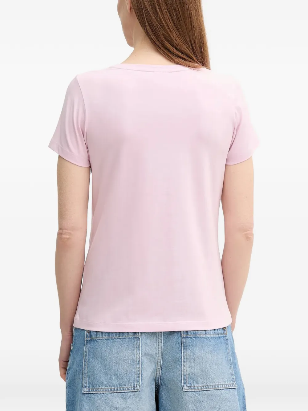 Joop! Tobie T-shirt met geborduurd logo en diepe ronde hals Roze