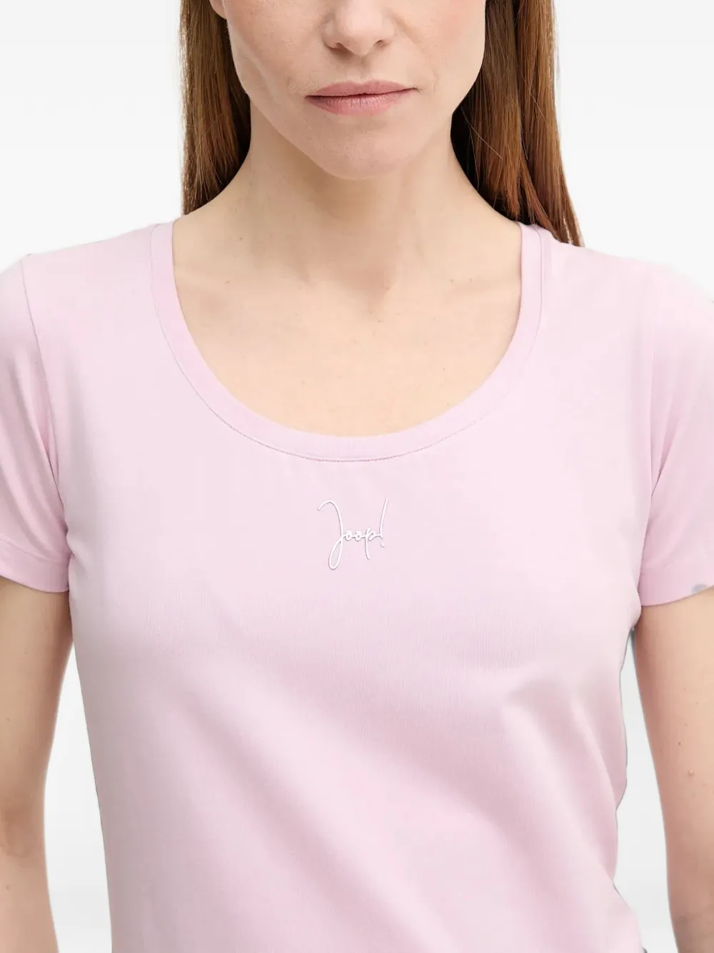 Joop! Tobie T-shirt met geborduurd logo en diepe ronde hals Roze